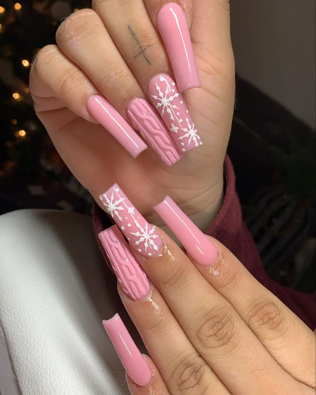 1. pink and white christmas nails design