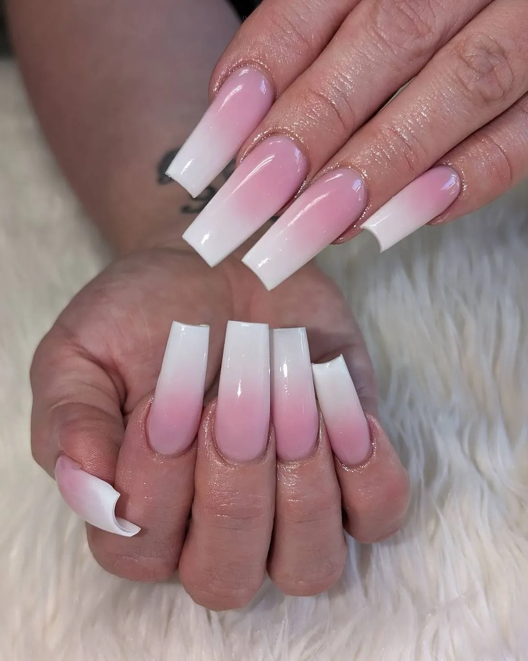 11. Pink and white Long tip Nails