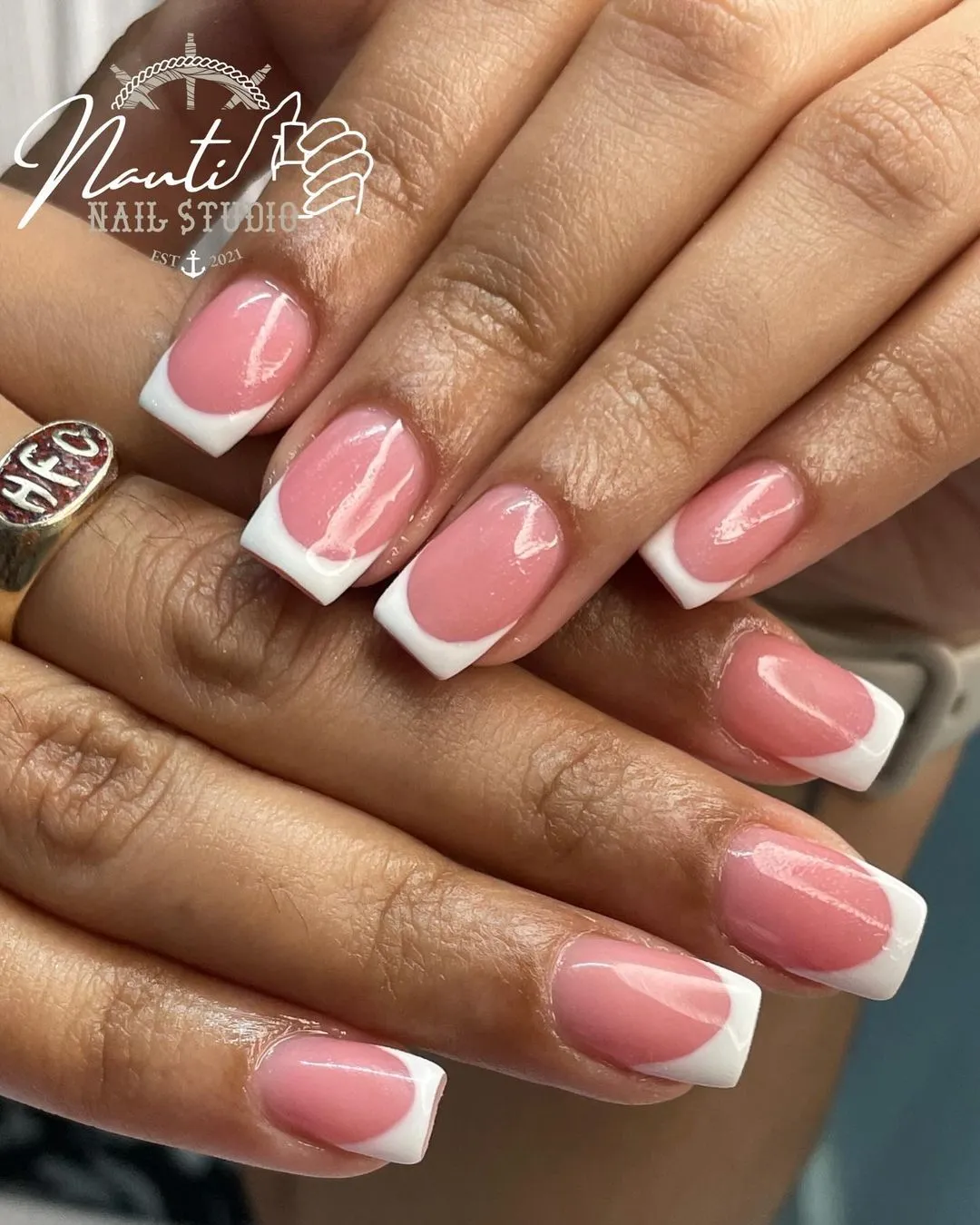 14. Short French Tip Pink-white Nails design