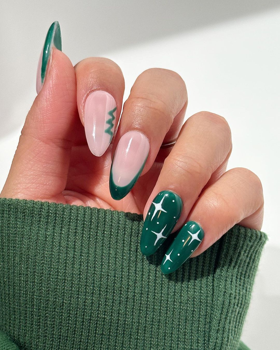 14. green christmas tree nails design