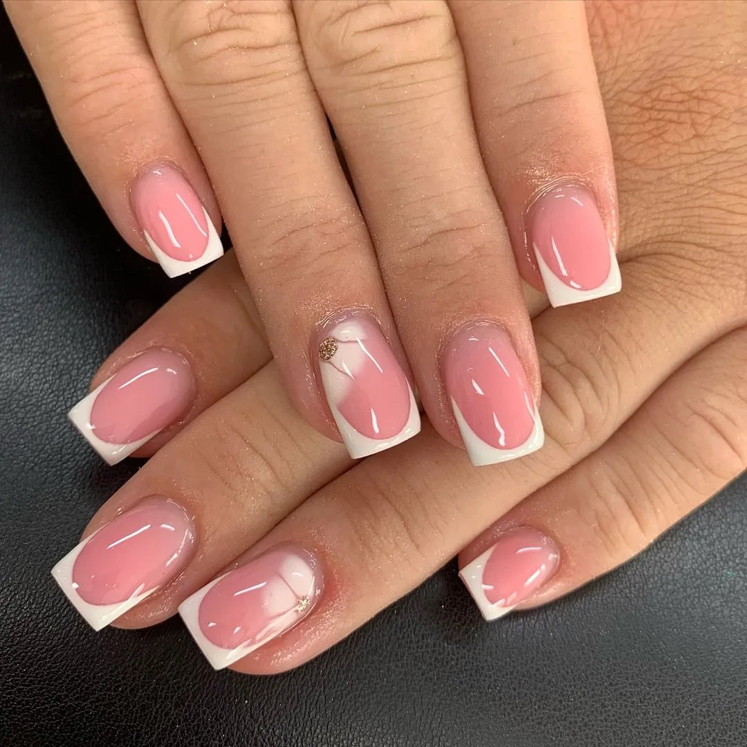 15. Short French Tip biab Nails