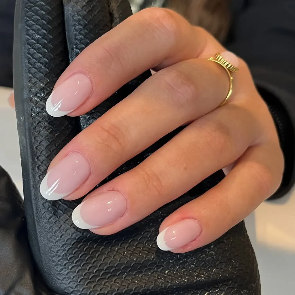 17. White French Nails with Milky Base