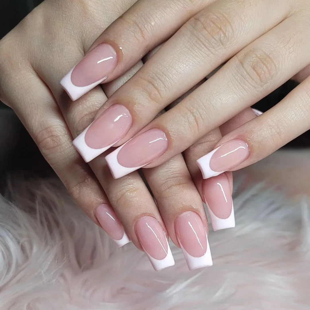 2. Pink nails with french white tip