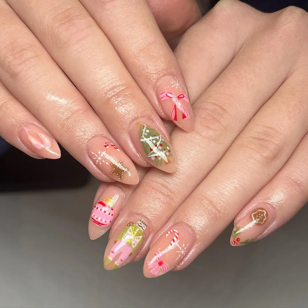 20. Pink Christmas Art Nails design