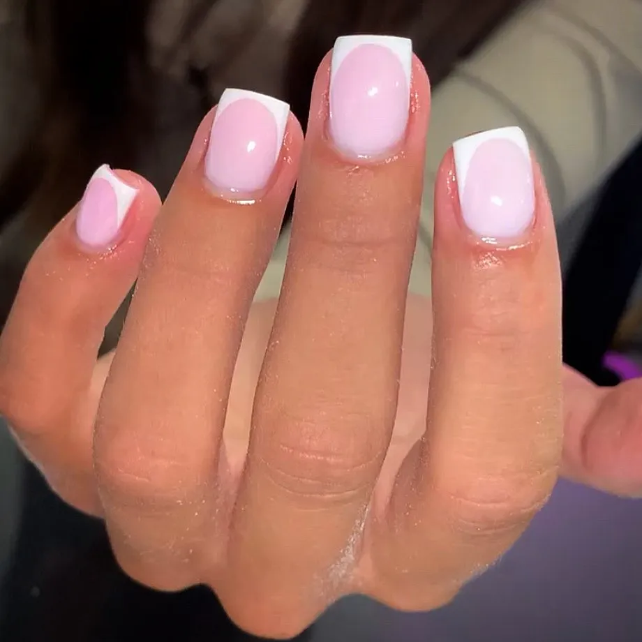 20. pink and white short french nails