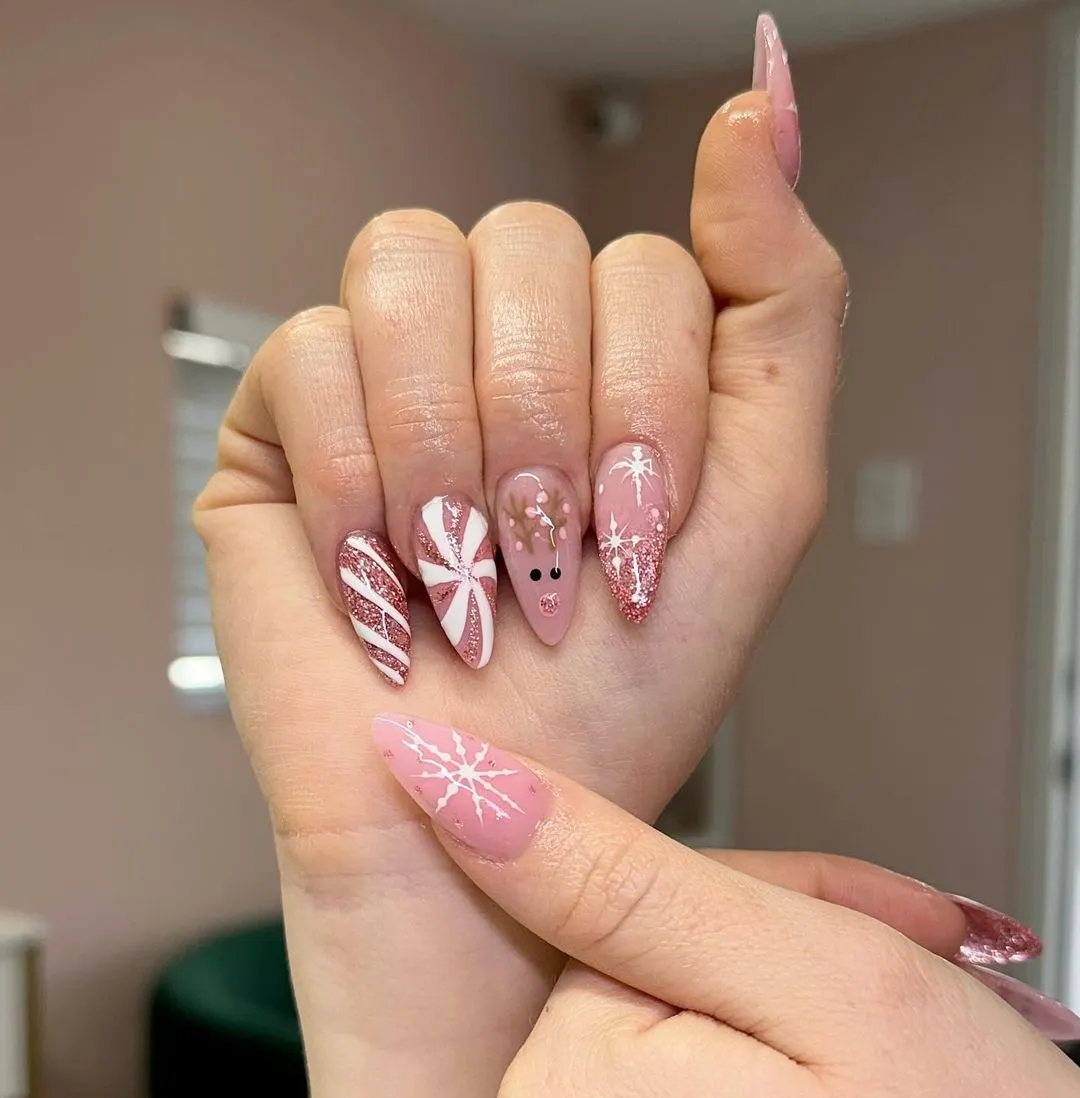 21. Long acrylic pink nails design