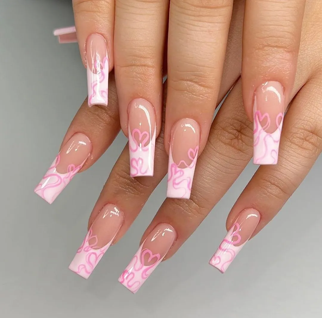 23. Long Tip Pink and White Nail Designs