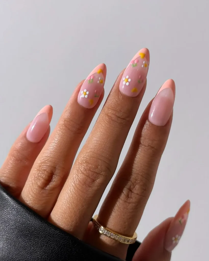 28. Floral Art French Tip Short Nails