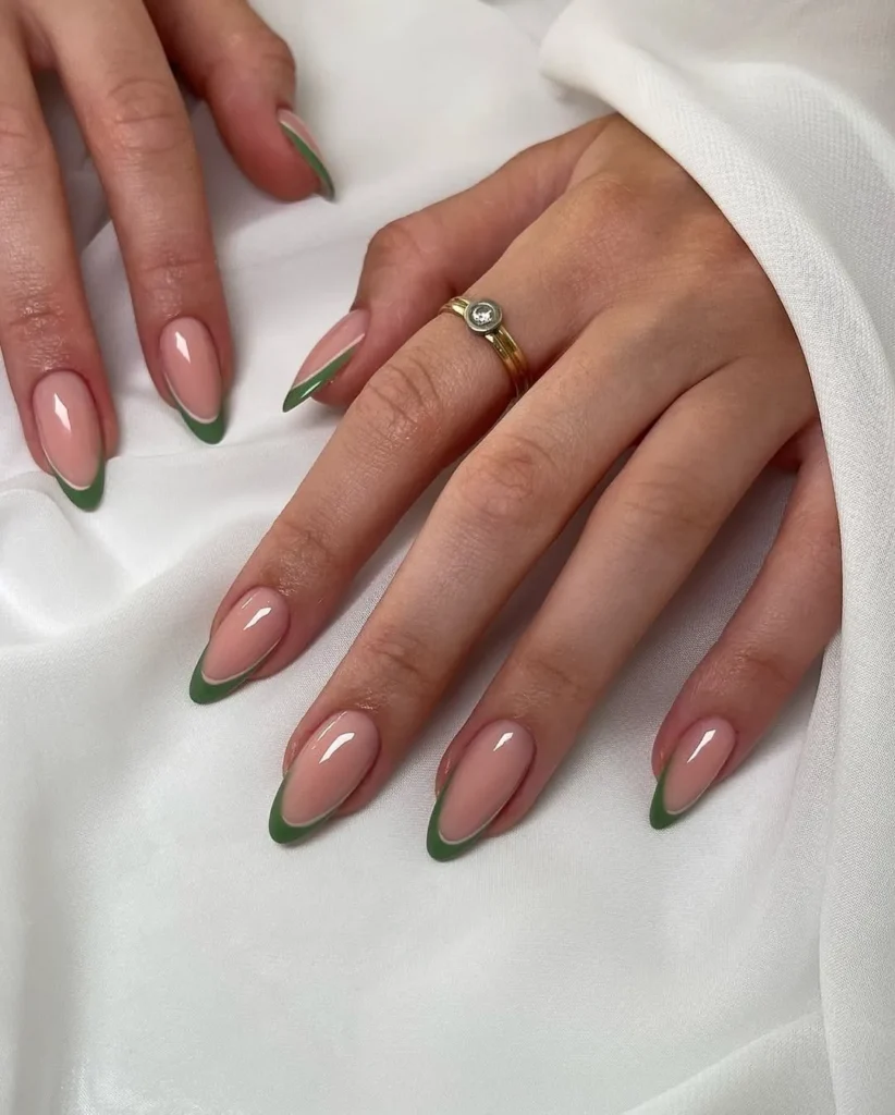 9. Green French Tip Nails