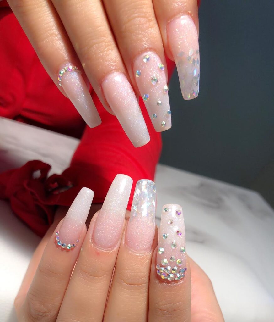 5. Pink Rhinestone Nails